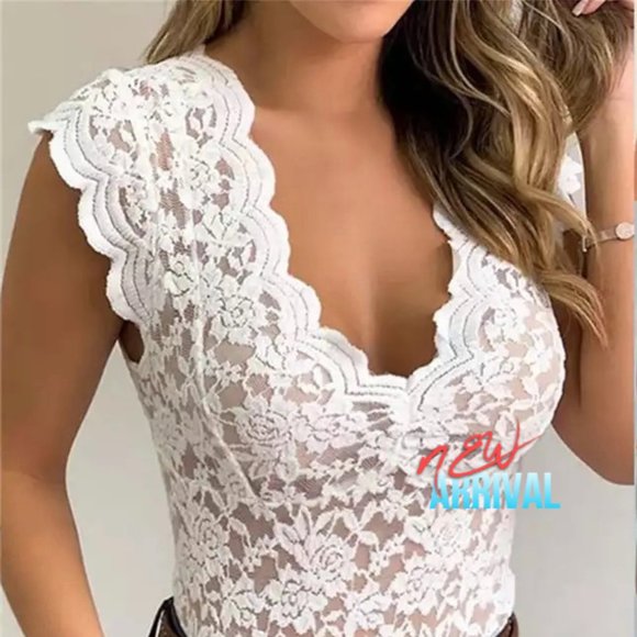 Women’s Sexy Tunic Lace V Neck Shirt - Picture 1 of 5